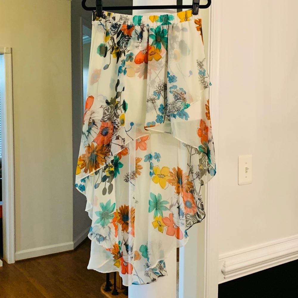 Colorful High Low Butterfly Overlay Wrap Skirt